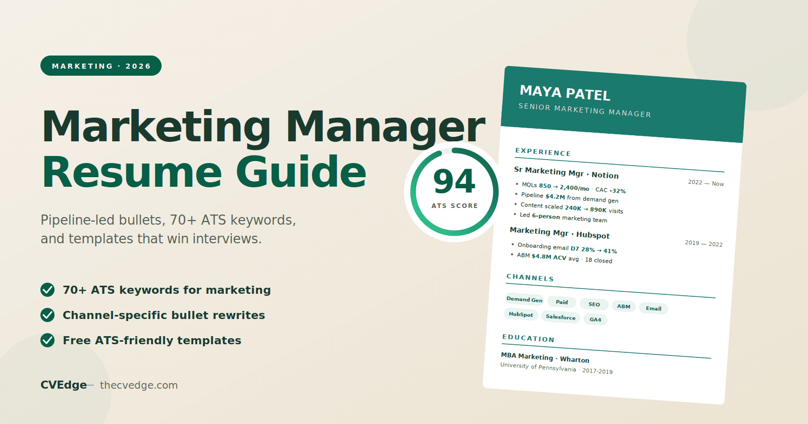 Marketing Manager Resume Guide 2026: Keywords, Examples & ATS-Friendly Templates